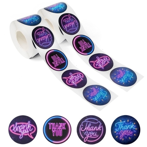 Thank You Sticker Labels 500 labels on roll. Neon and black color, 1.5”x1.5” NWT - Picture 1 of 3